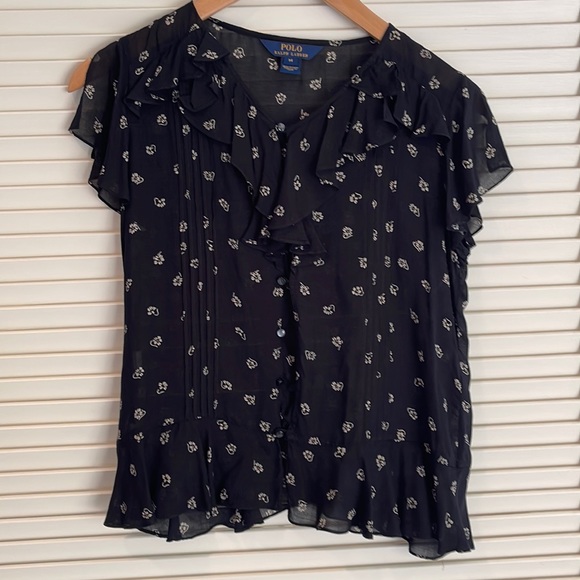 Polo Ralph Lauren kids light black blouse with cream print. Size 14 years - Picture 1 of 8
